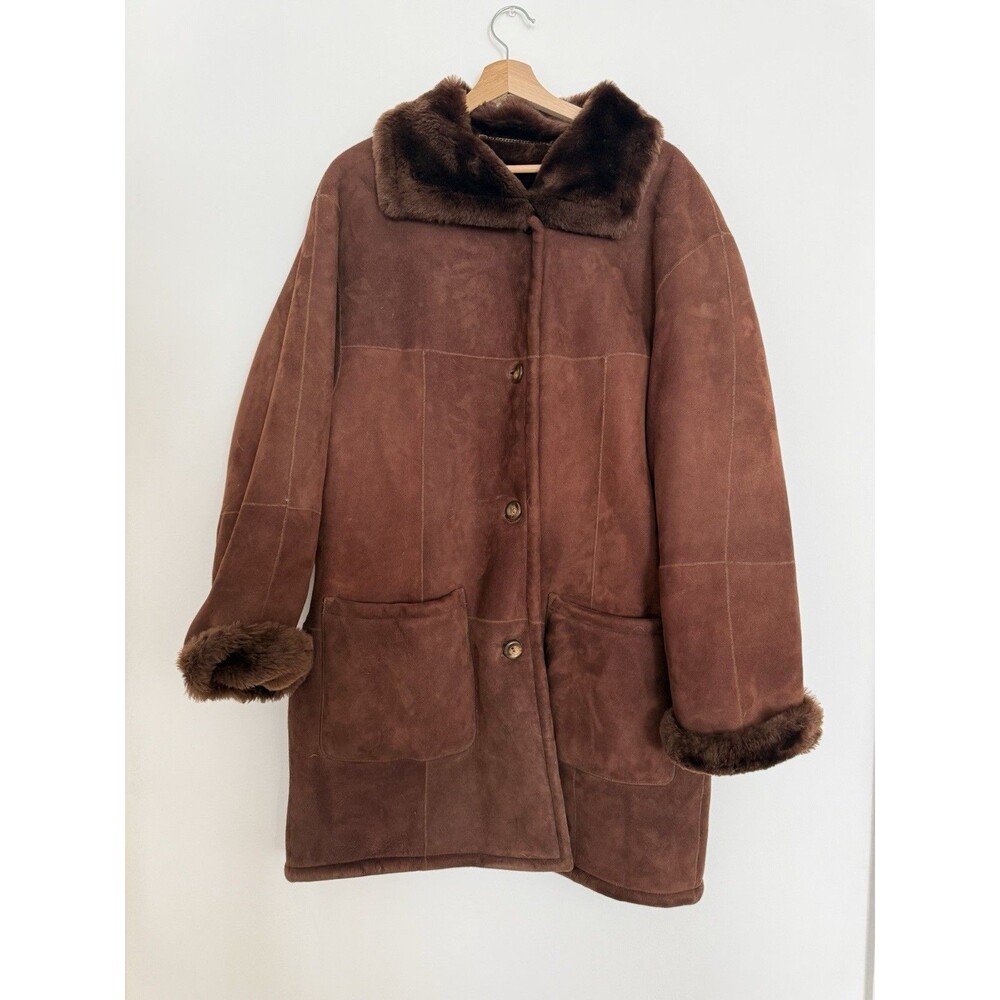 ✿ Vintage Maco Phil Shearling Leather Coat Brown Sheepskin Lined EU 36 Womens UK
